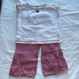 Y2K Faded Glory Kids Pants Set White Top Red Gingham Pants Strawberries 4T CUTE!